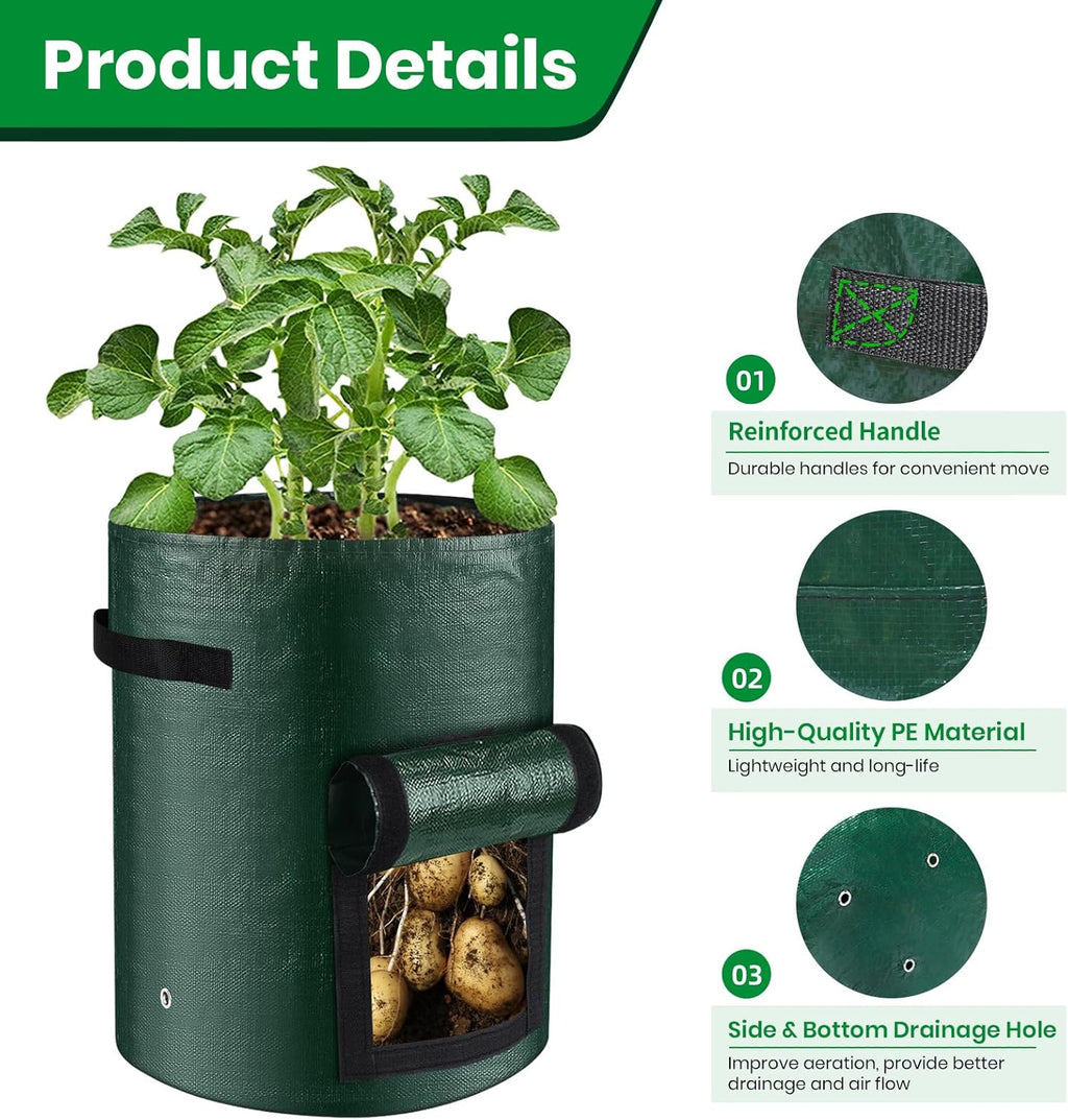 10 Gallon 8-Pack Grow Bags, Durable PE Fabric Pots with Flap and Handles, Green Planter Bags for Potato Vegetables