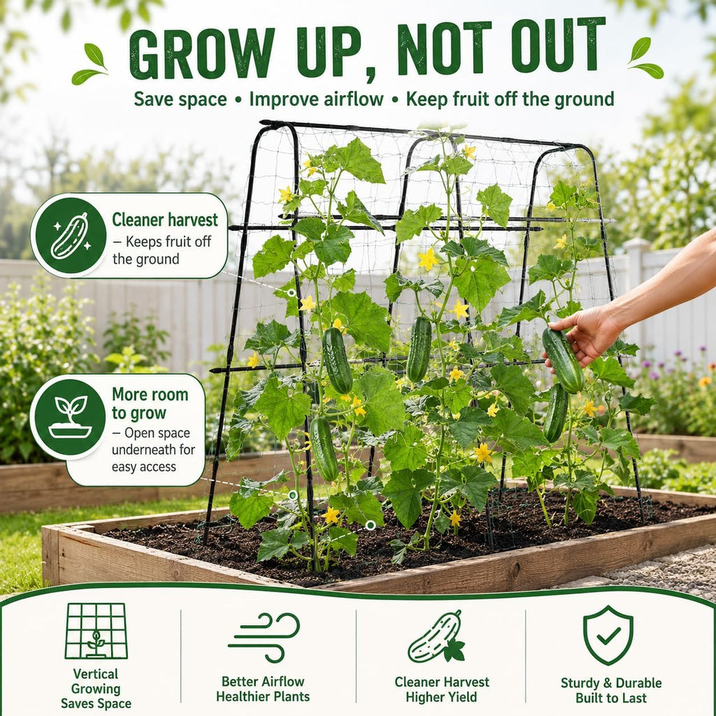 63x63 Cucumber Trellis for Raised Garden Bed, Black | Adjustable Garden Arch Trellis for Climbing Plants Outdoor, Metal