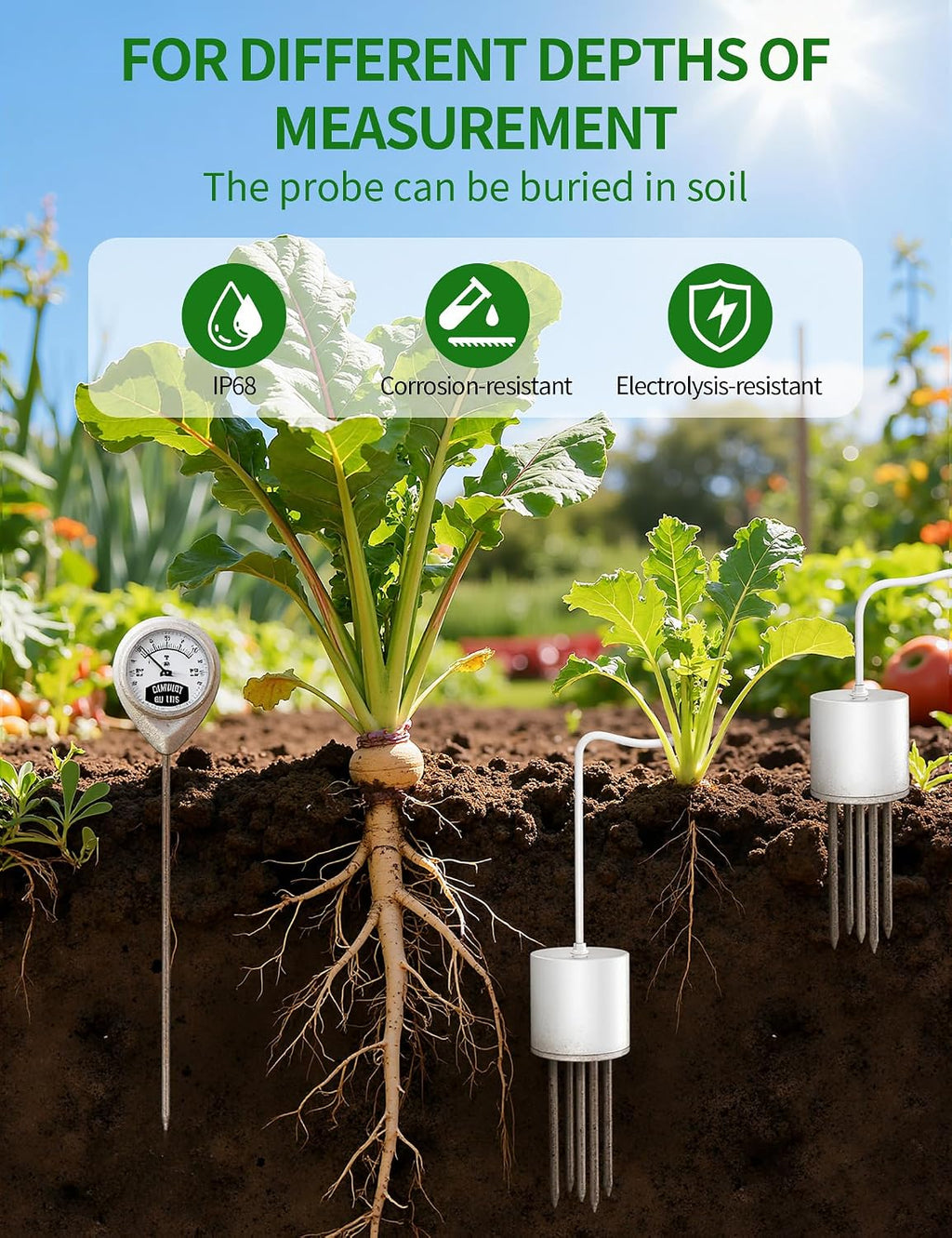 7 in 1 Soil Meter, Digital Soil Test Kit of PH/Sunlight/Fertility/Soil & Air Temp, Humidity Meter for Indoor & Outdoor