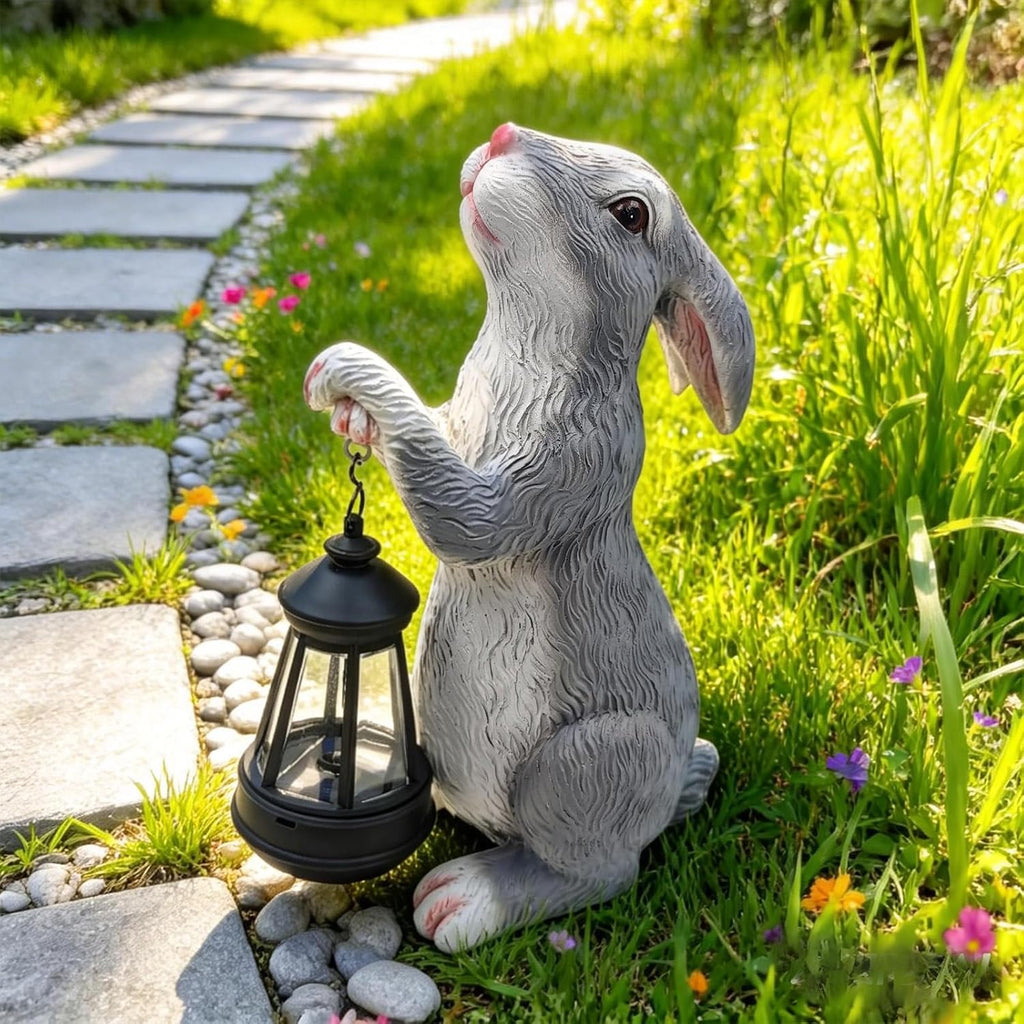 Solar Rabbit Garden Statue with Glowing Lantern - Weatherproof Resin Outdoor Decor for Yard, Patio, Lawn & Balcony