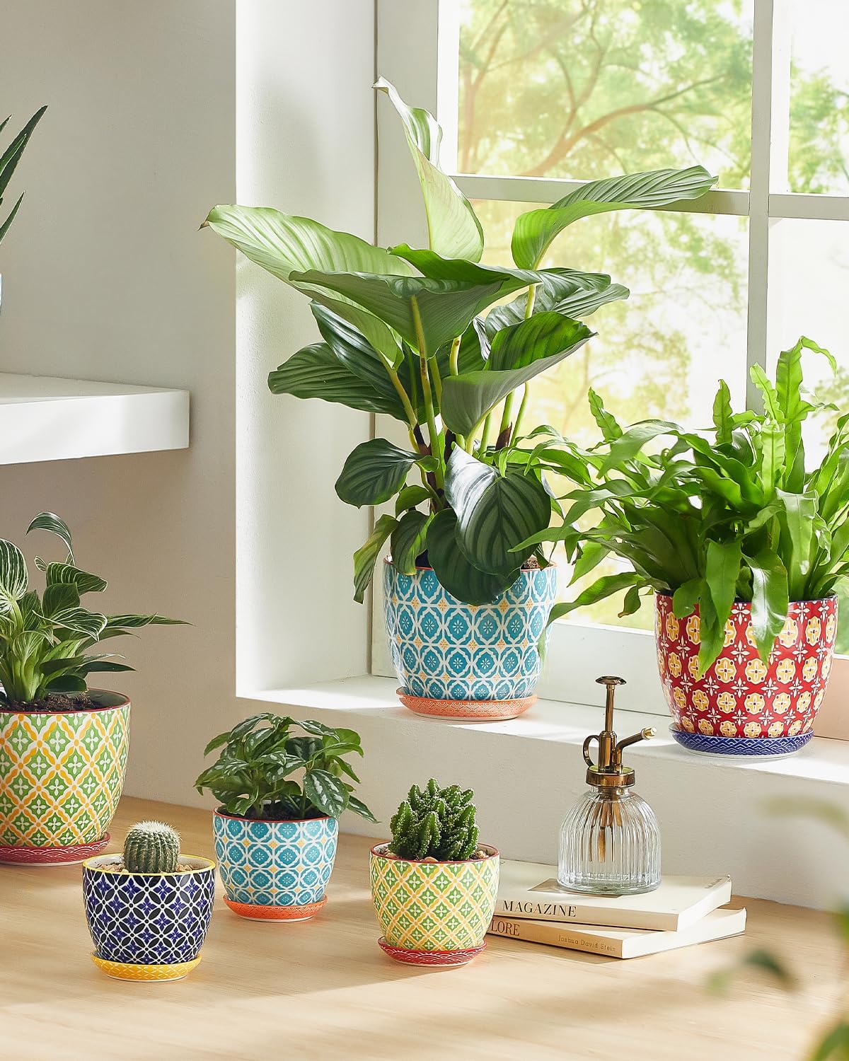 Metahom Ceramic Plant Pots, 5.8 Inch Flower Pots for Indoor Plants, Colorful Planters with Drainage Hole & Saucer