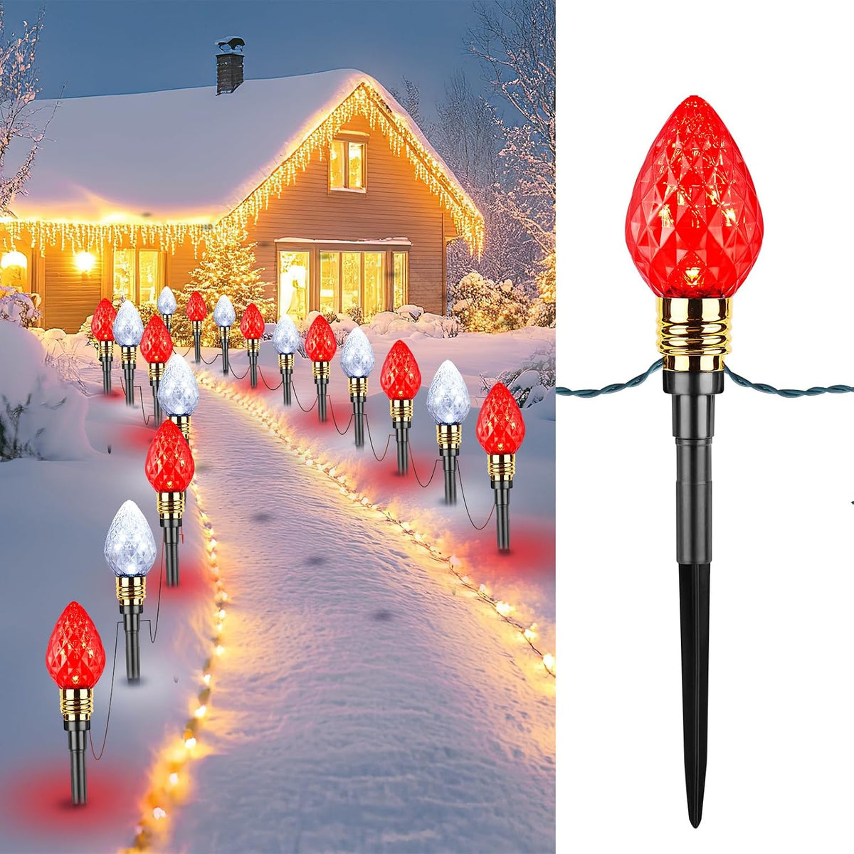 2 Pack Strawberry C9 Christmas Pathway Lights Outdoor, Total 34.8 Feet