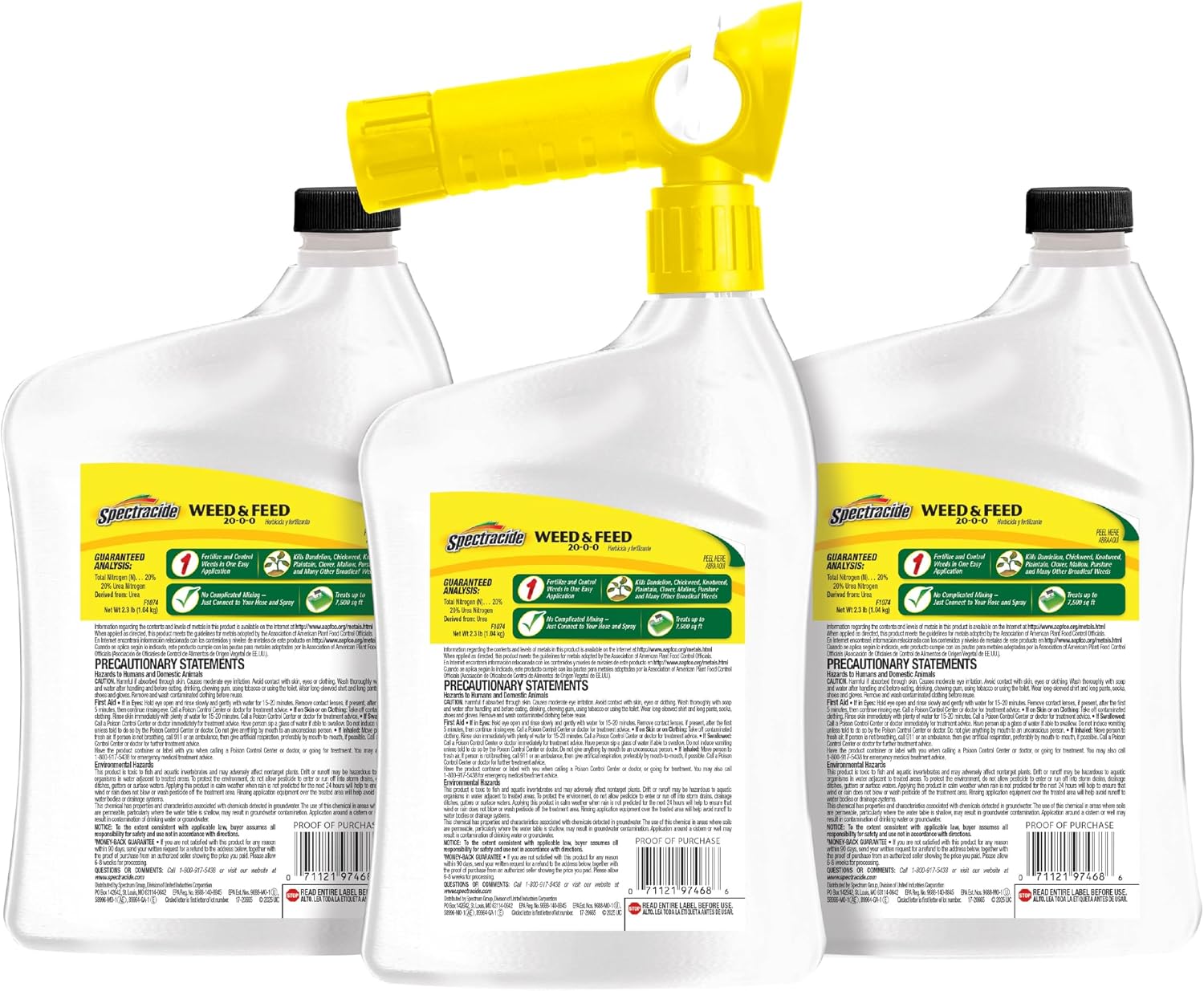 Spectracide Weed & Feed 20-0-0, Dual Action Formula 32 Oz, 3 Pack | Kills Weeds & Feeds Lawn, Kills Dandelion