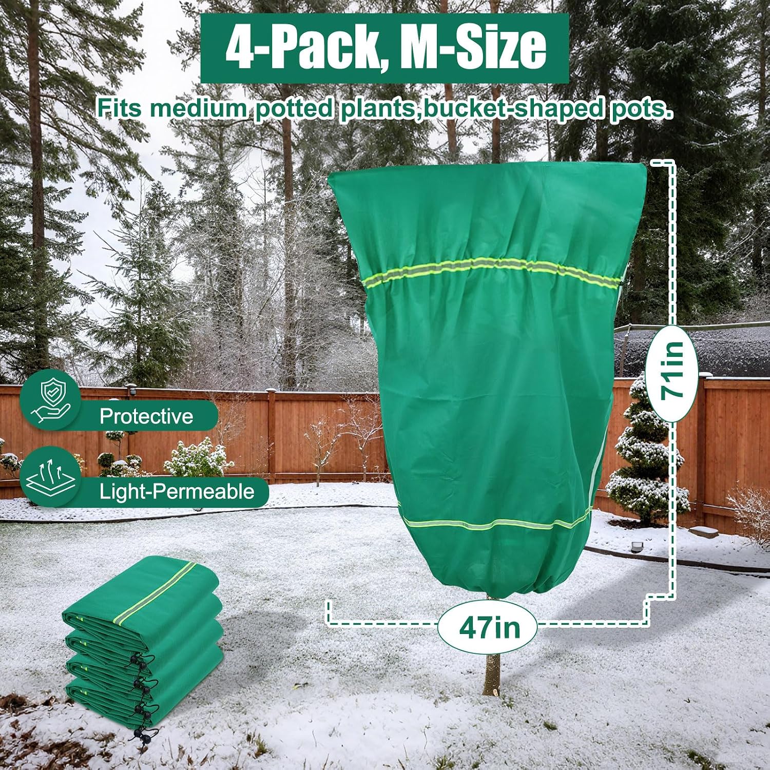 IC ICLOVER Plant Covers Freeze Protection, 47"x71" Frost Blankets, 4 Pack | With Zipper & Drawstring, Outdoor Plant