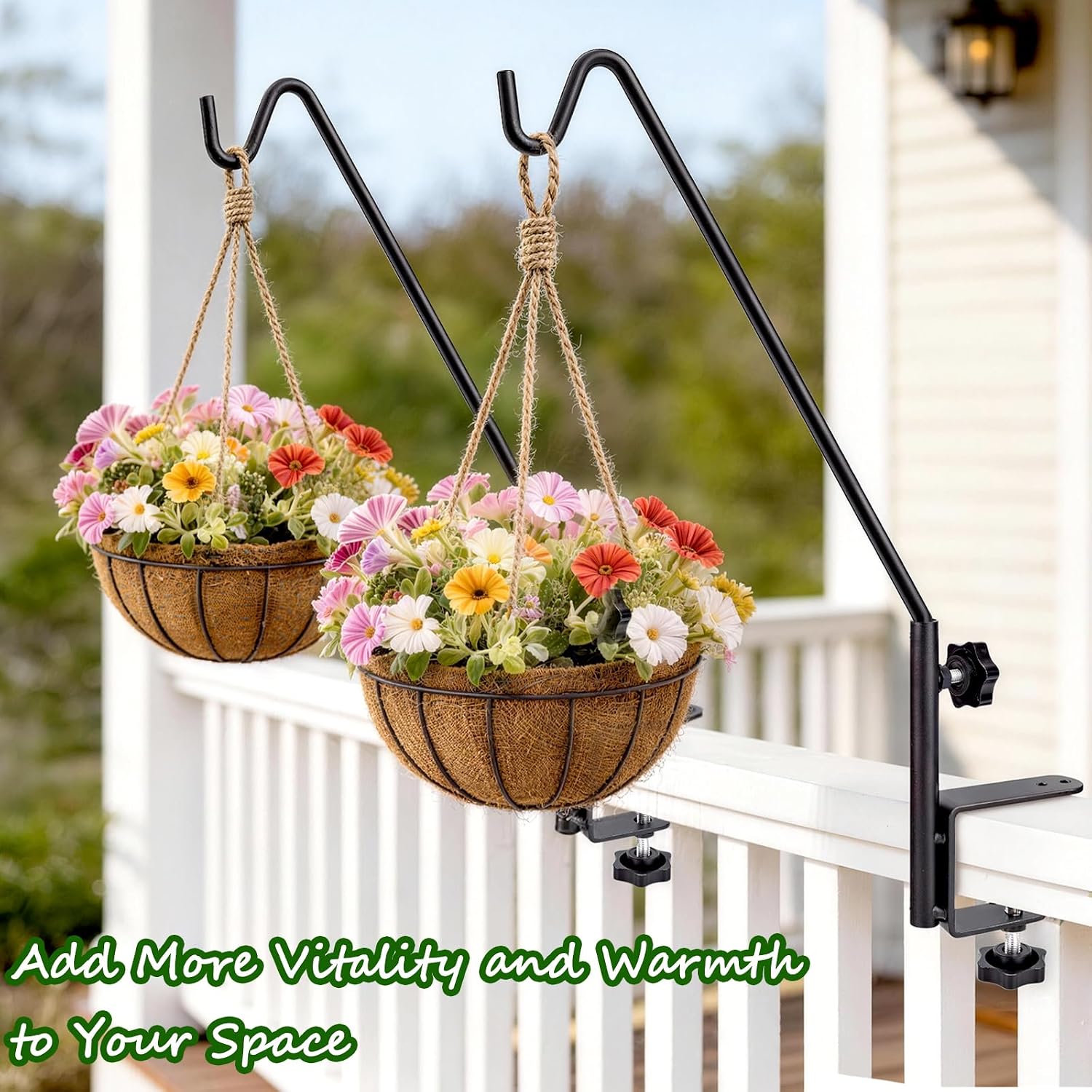 15 Inch Deck Hooks Hanger for Railing 2 PCS, 360° Swivel Adjustable | Heavy Duty Solid Shepherds Hooks for Outdoor