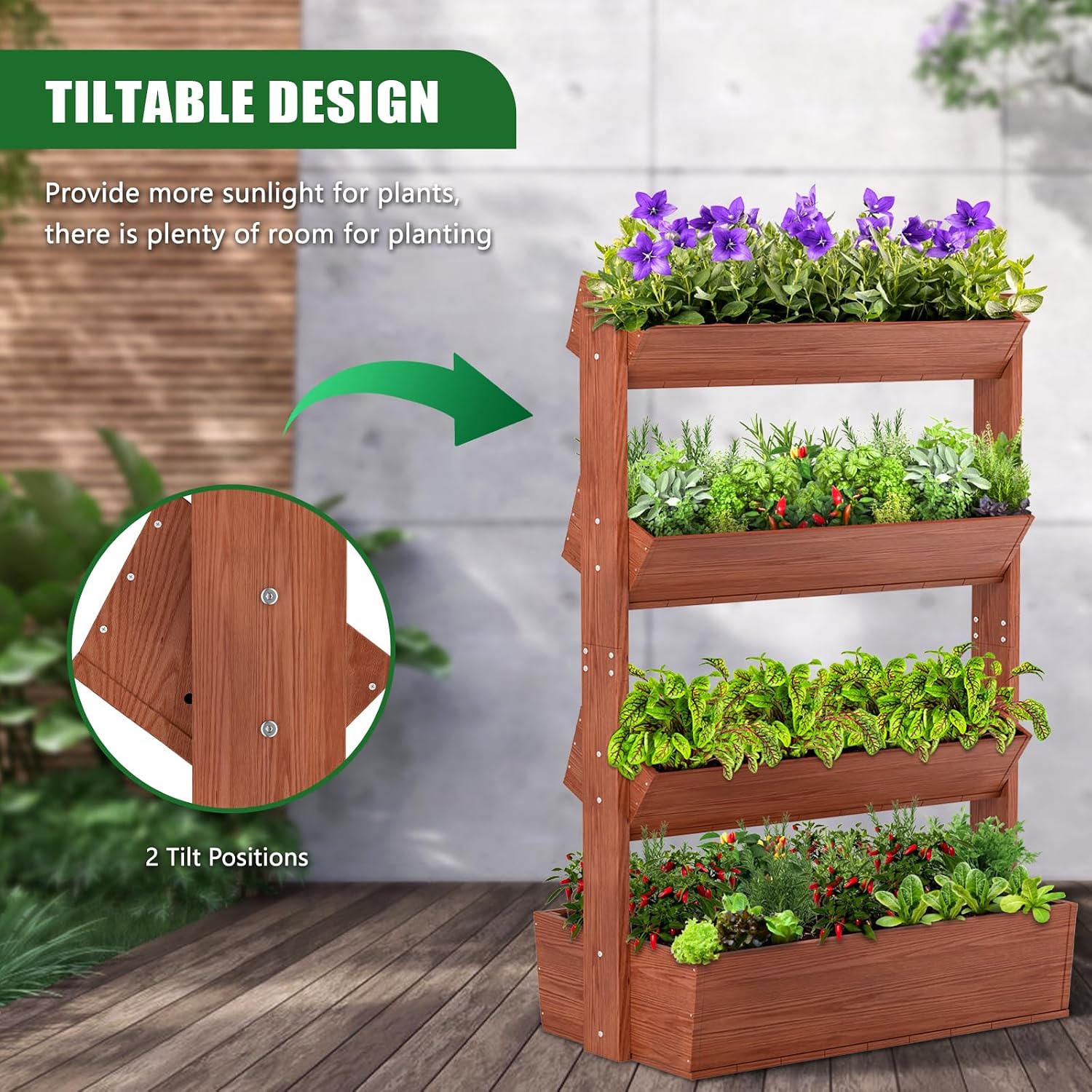 Wood Vertical Raised Garden Bed, 4 Tier Planter Box | Garden Planter Raised Bed Freestanding Plant Stand Flower Rack
