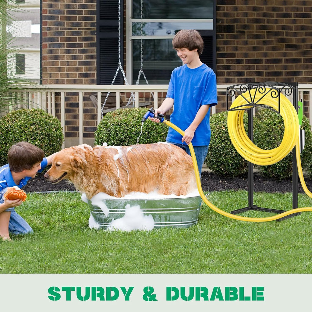 TomCare Garden Hose Holder, Heavy Duty Water Hose Hanger for 160FT Hose | Freestanding Ground-Set Design, Thick Metal