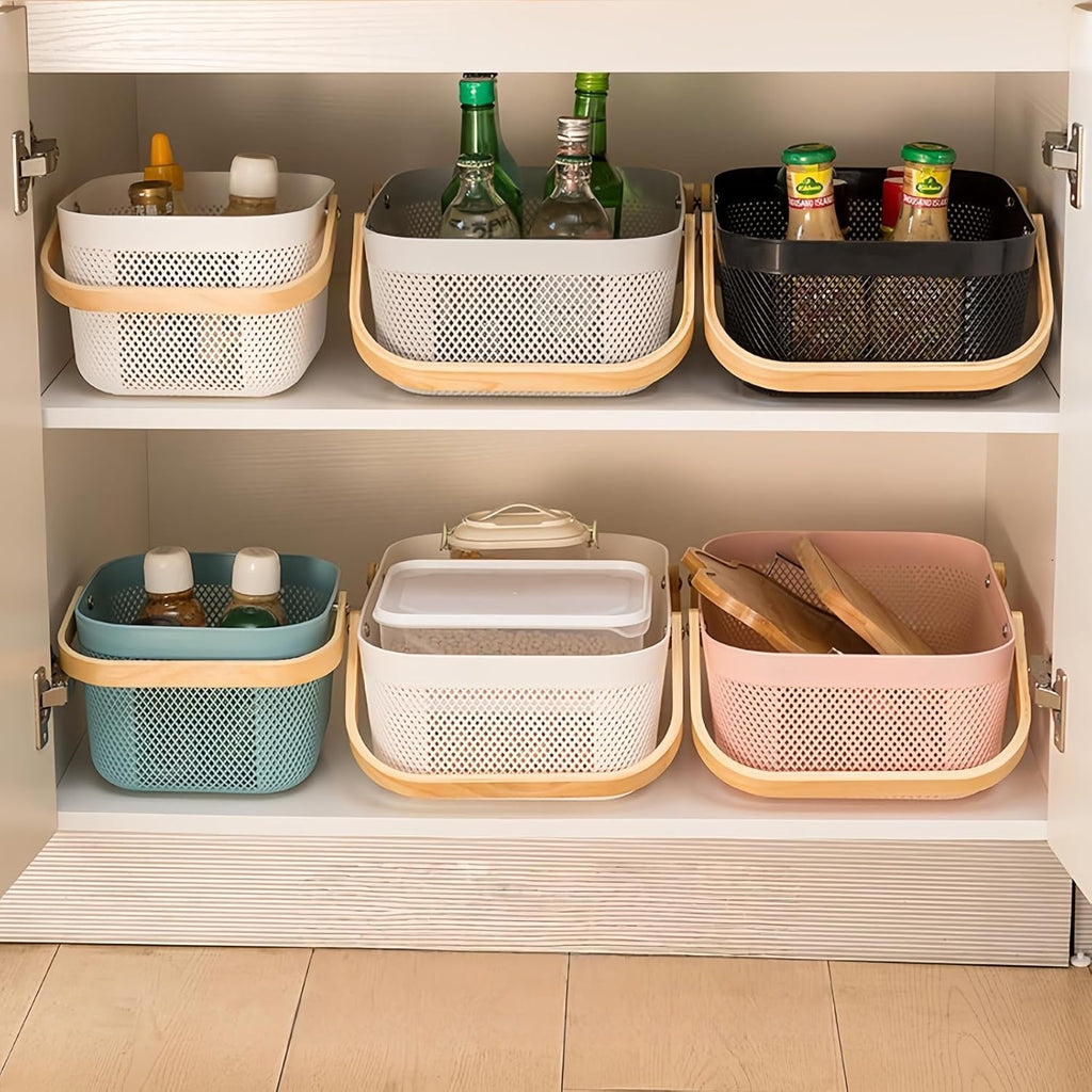 3pcs Collapsible Wooden Handle Plastic Harvest Basket - Rectangular Garden Storage Basket for Picking and Collecting