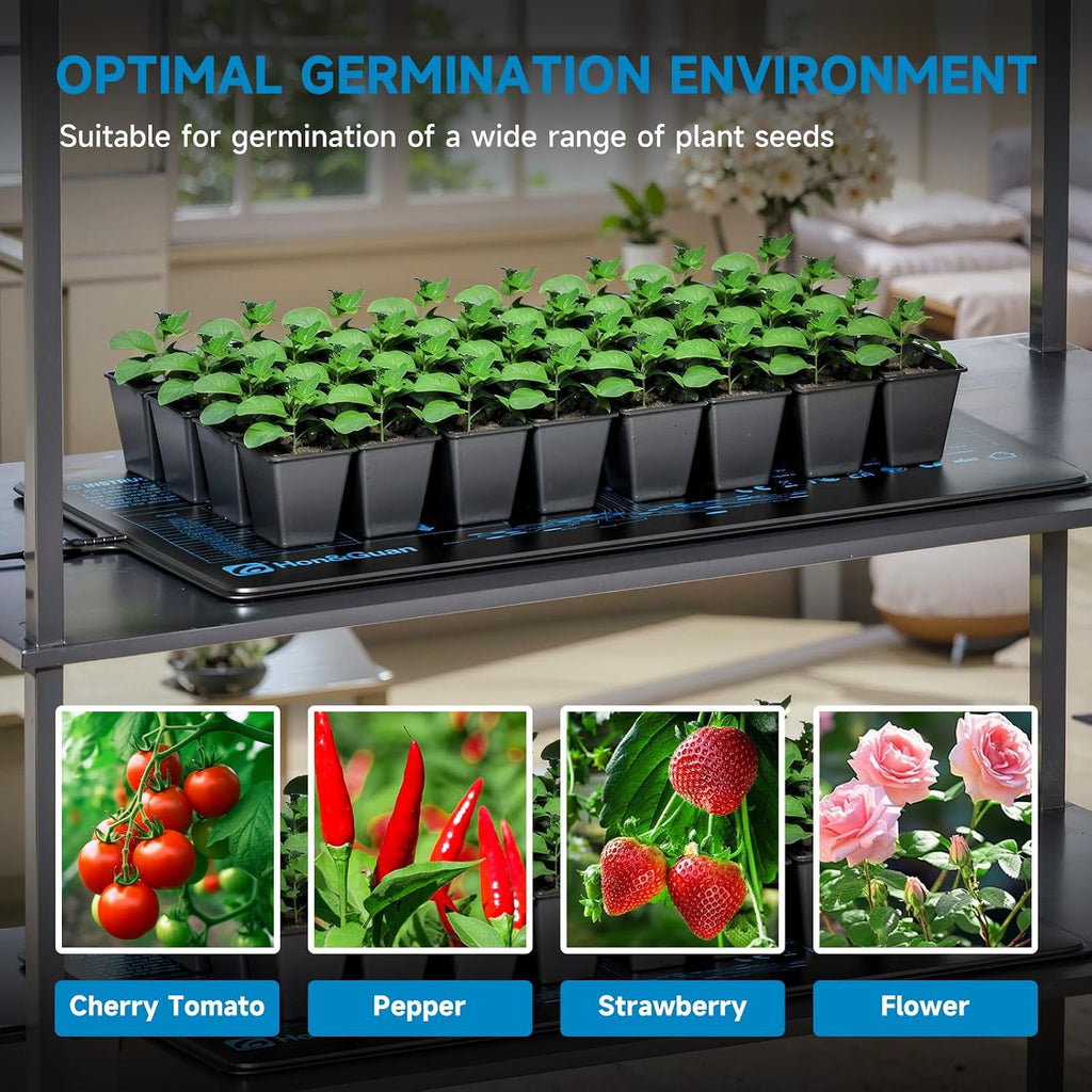 Hon&Guan 2 Packs 10"x 20.75" Seedling Heat Mat with Digital Thermostat | PVC/PET layers, IP67 surface, 41-113°F