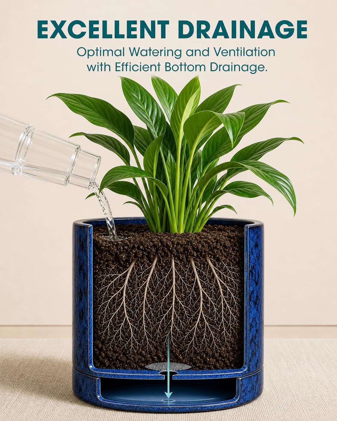 vancasso Ceramic Plant Pots, 3 Piece Planters for Indoor Plants, Blue | 4.25+5.25+6.25 Inch Flower Pots with Drainage