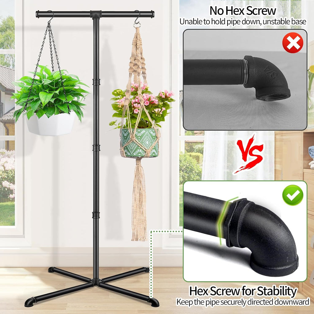 Plant Hanger Indoor, Hanging Plant Stand Heavy Duty Metal Standing Plant Hanger with 4 Hooks Hanging Plant Holder