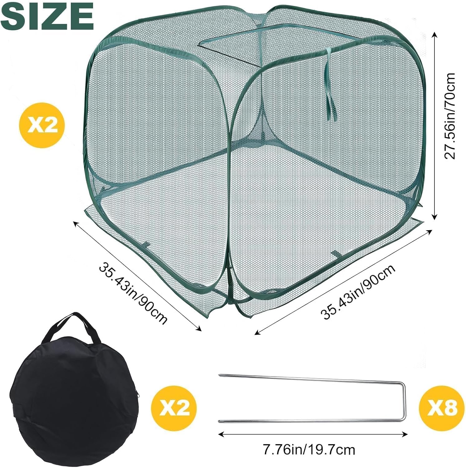 EATAKWARD 2 PCS Foldable Plant Protector, 35" x 35" x 27.5" Pop-Up Mesh Cover, Bird Betting for Garden, Garden Bed