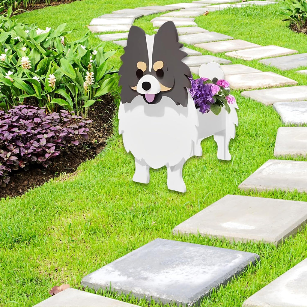Grey and White Pomeranian Dog Planter, Animal Shaped Flower Pot | Cute Plant Gift for Women and Pet Lovers, Indoor