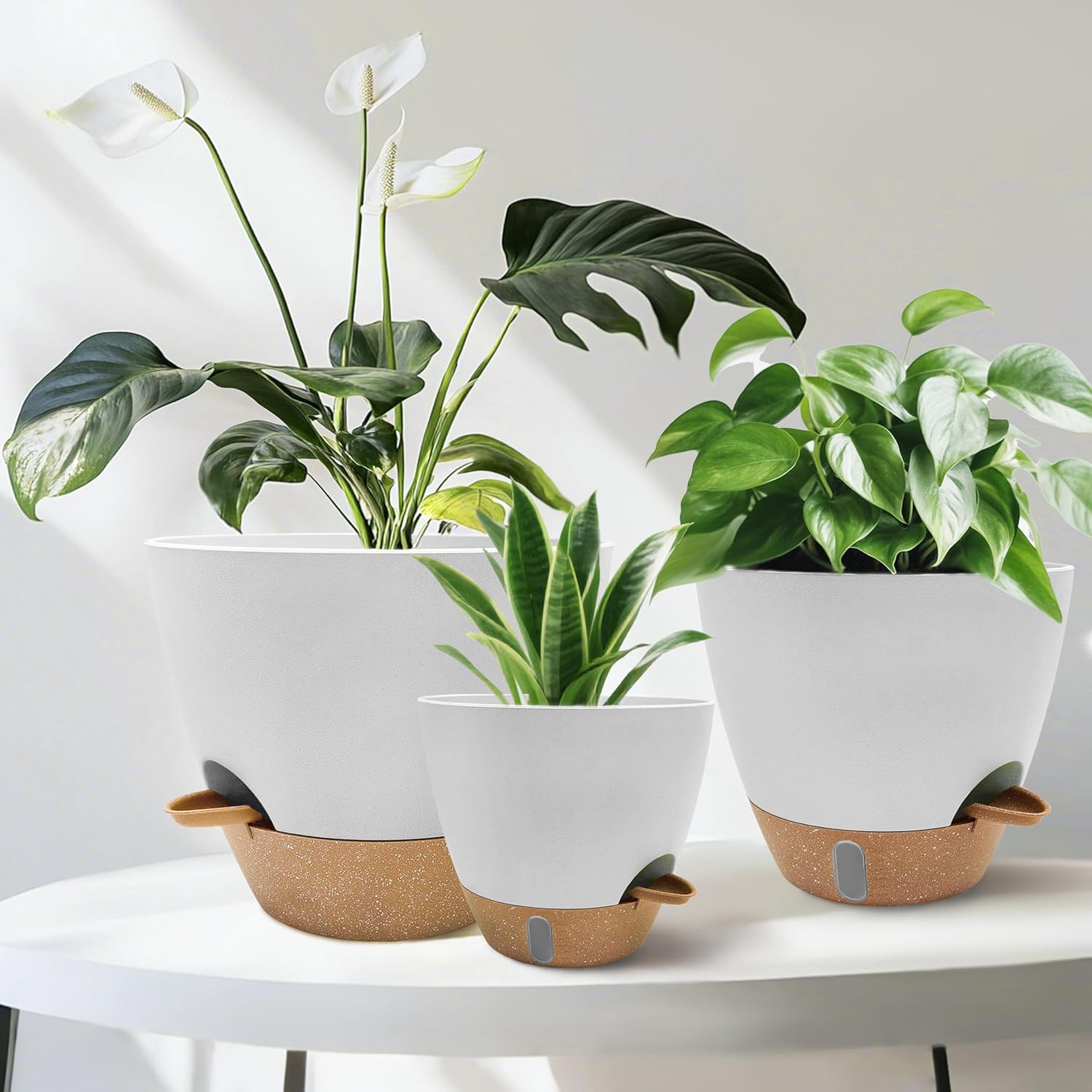 12/10/9/8 inch Self Watering Pots with Visual Water Window, Extra Large Self Watering Plant Pot with Drainage Holes and