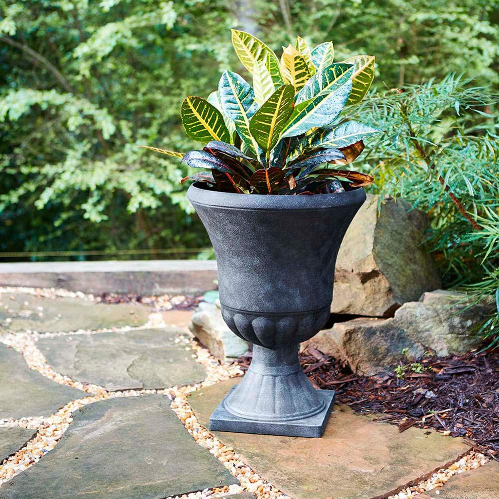 Southern Patio Winston 16 Inch x 21 Inch Urn Plastic Decorative Outdoor Planter Pot for Porch, Patio, or Garden with
