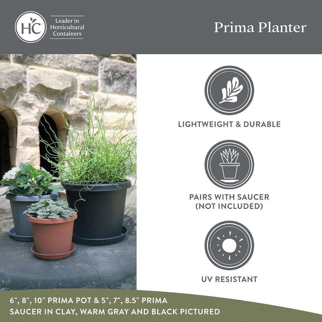 The HC Companies Prima Round Plastic Plant Pot w/Rolled Rim - Lightweight & UV Resistant Flower Pot for Herbs & More