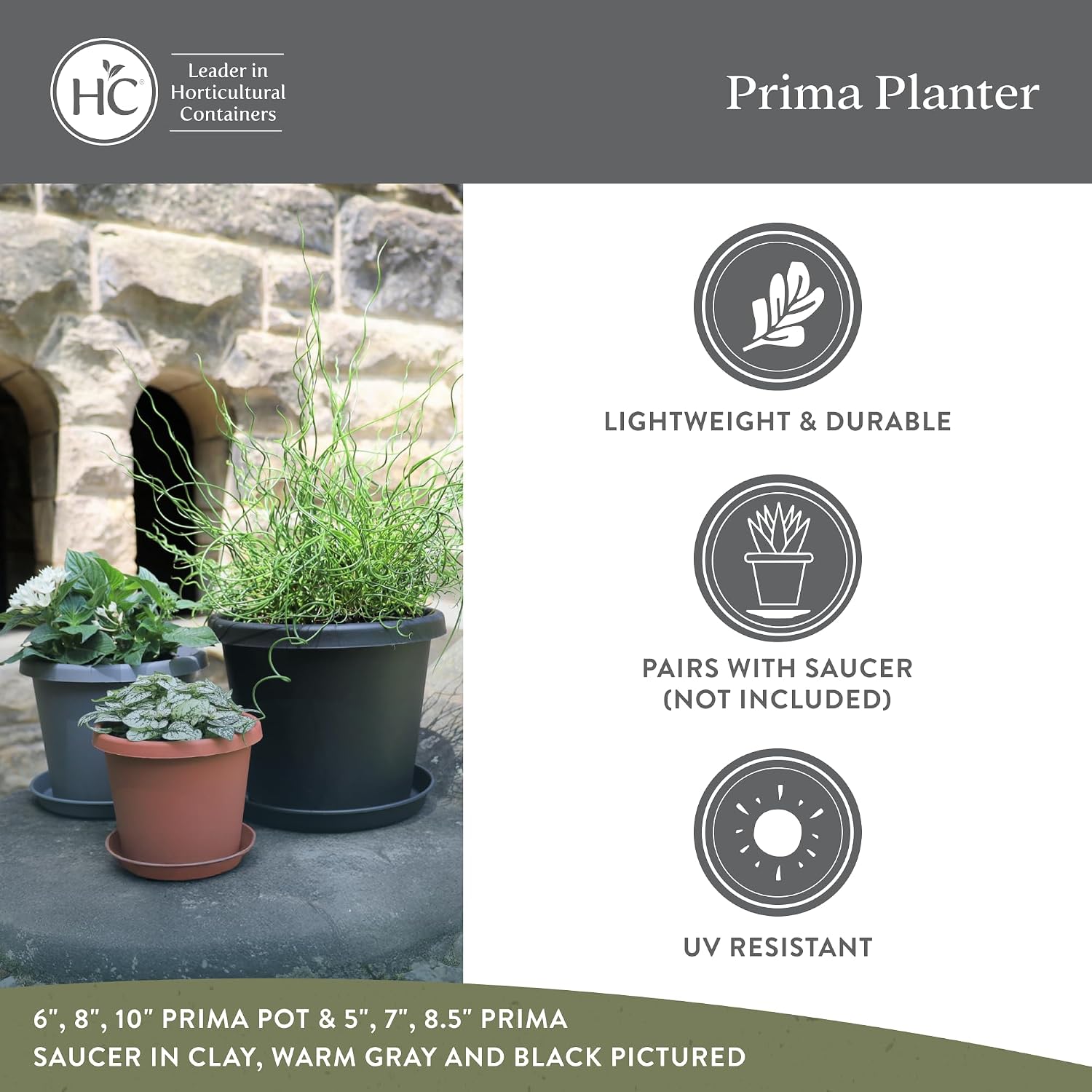 The HC Companies Prima Round Plastic Plant Pot w/Rolled Rim - Lightweight & UV Resistant Flower Pot for Herbs & More