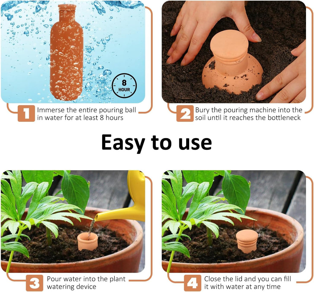 3pcs Terracotta Plant Watering Globes 3.5 * 10inch Terracotta Watering Pots Self Watering Planter 900ml for Indoor