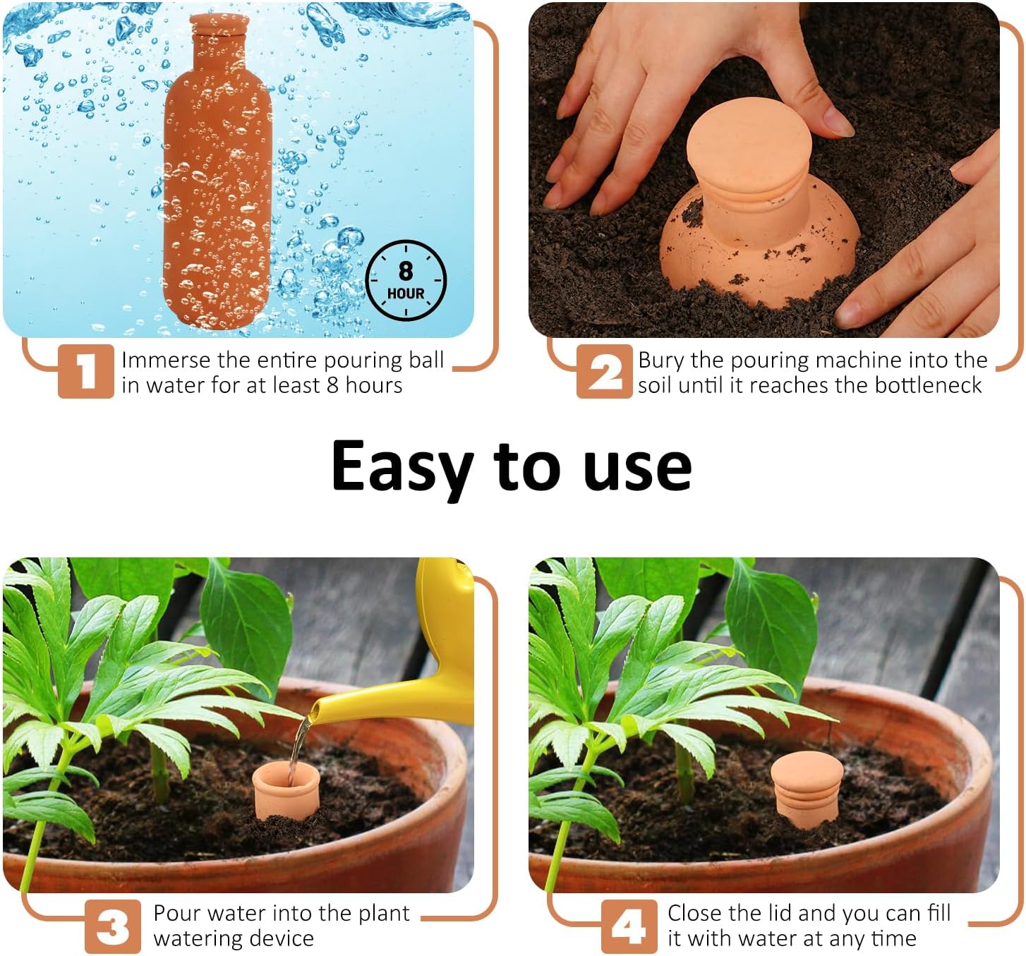 3pcs Terracotta Plant Watering Globes 3.5 * 10inch Terracotta Watering Pots Self Watering Planter 900ml for Indoor