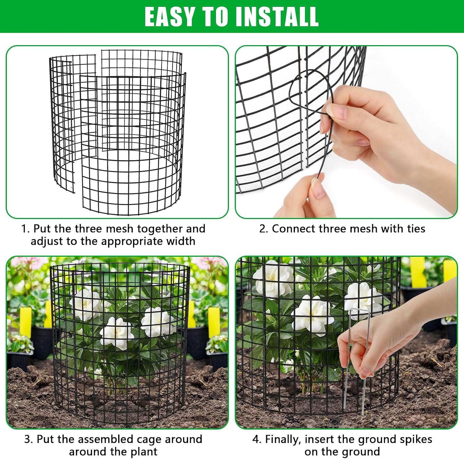 5 Pack Plant Protectors from Animals, 17x14" Plant Cages for Outdoor Plants | Wire Plant Protector, Thick Metal