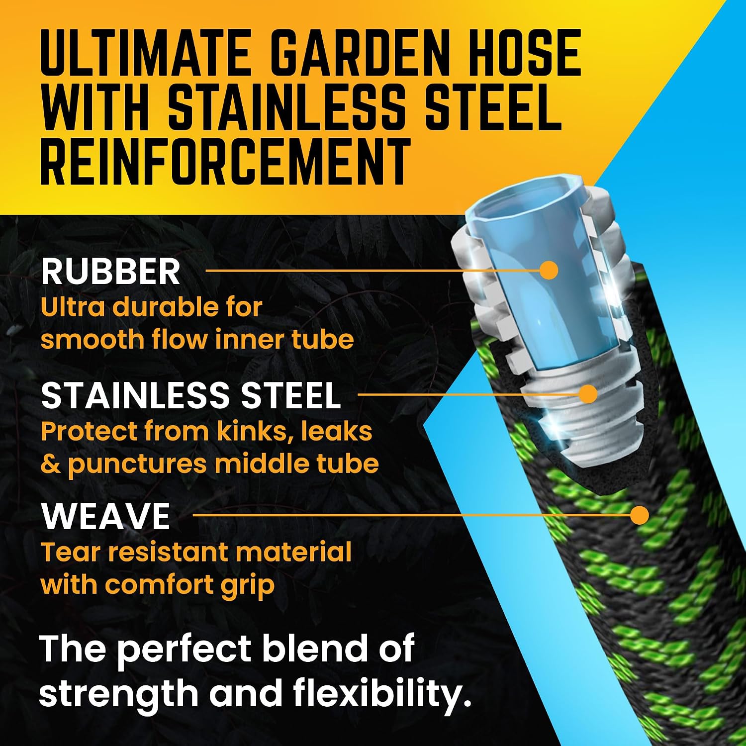 Garden Hose, NON-EXPANDABLE 100ft Premium Quality Stainless Steel Metal Water Hose with Durable Fabric Skin, Hose For