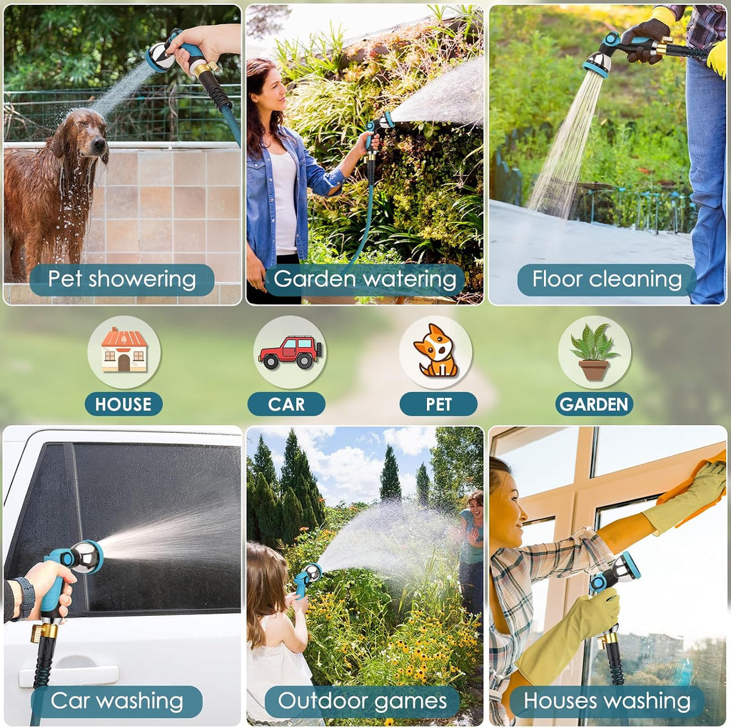 50ft Non-Expanding Garden Hose with 360° Swivel & Valve, Blue | Lightweight, Anti-Kink, Flexible & Leakproof Design