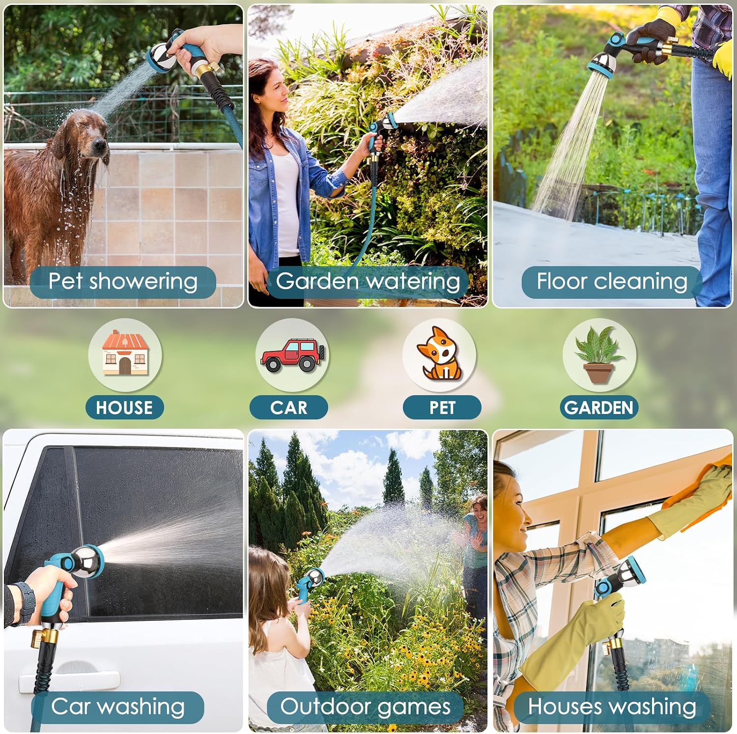 50ft Non-Expanding Garden Hose with 360° Swivel & Valve, Blue | Lightweight, Anti-Kink, Flexible & Leakproof Design