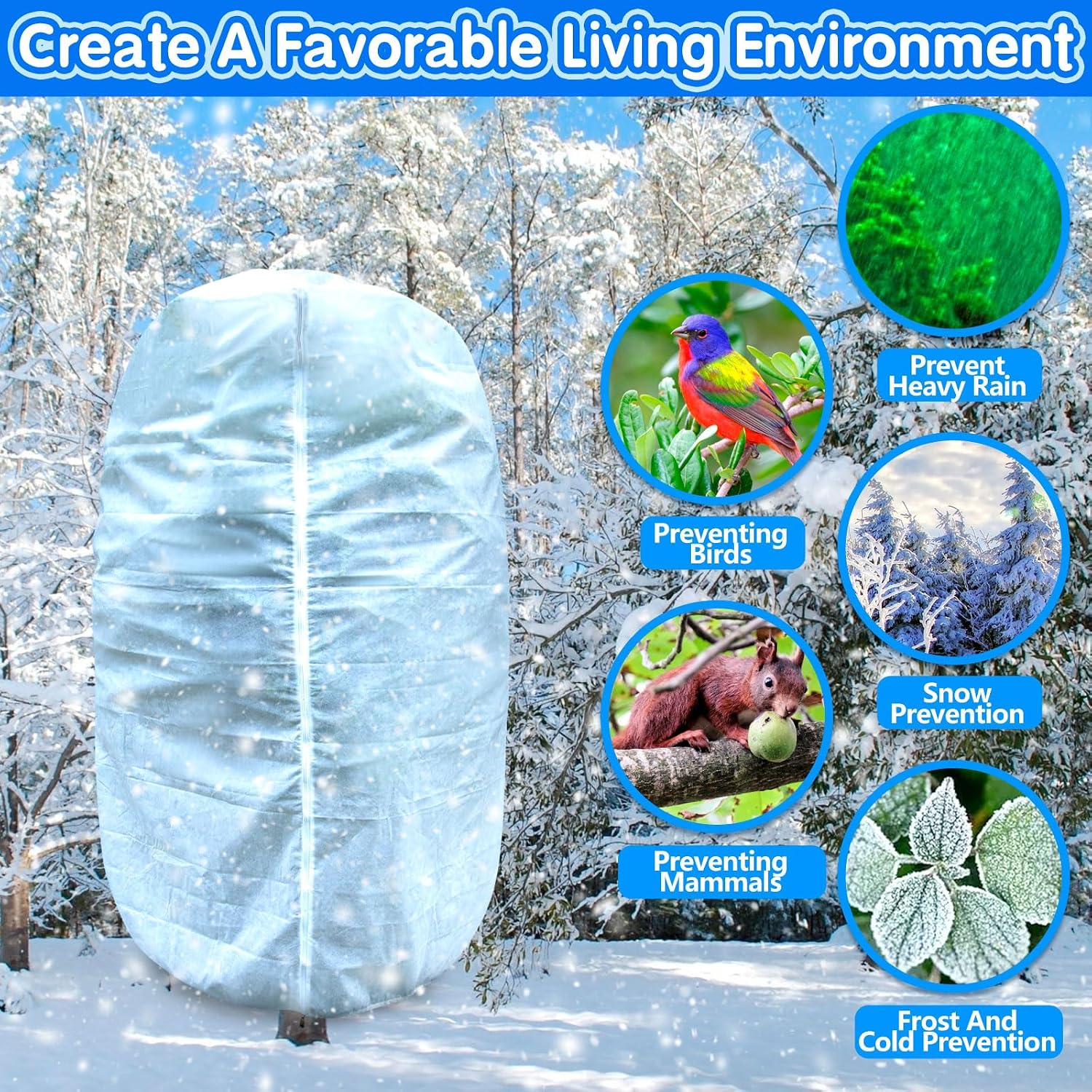 2 Pcs Plant Covers Freeze Protection, Frost Cloths for Plants, 7.9×5.9ft | Winter Tree Covers with Drawstring and
