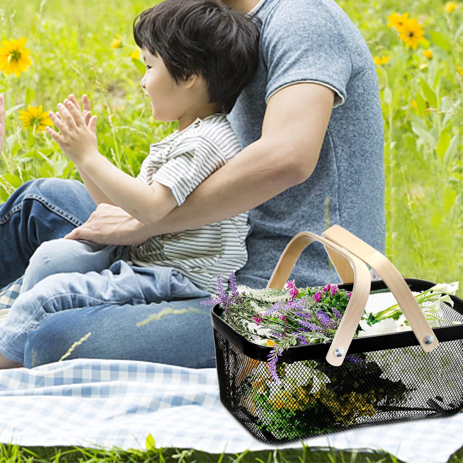 Mesh Storage Basket with Handle, Garden Harvest Basket, Mesh Fruit Vegetables Gathering Basket Bin, Multi-functional