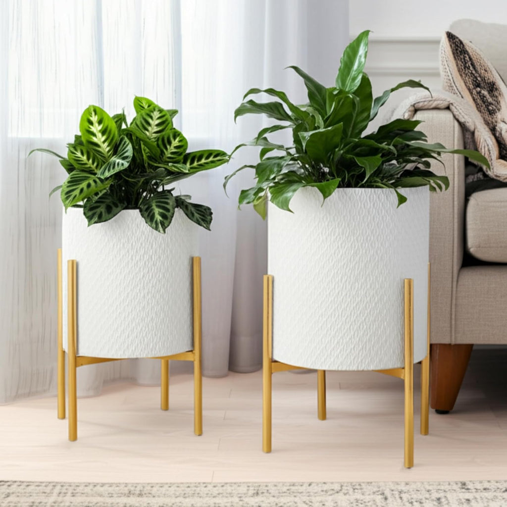 Decorative Flower Pots with Metal Stand for Home Decor - Modern Planters for Hallway, Entryway, and Living Room Decor