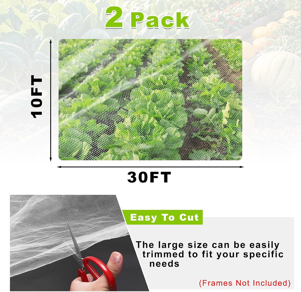 Remiawy Garden Netting, 2 Pack 10 x 33 FT Ultra Fine Garden Mesh Netting for Plants, Gardening Raised Bed Barrier Row