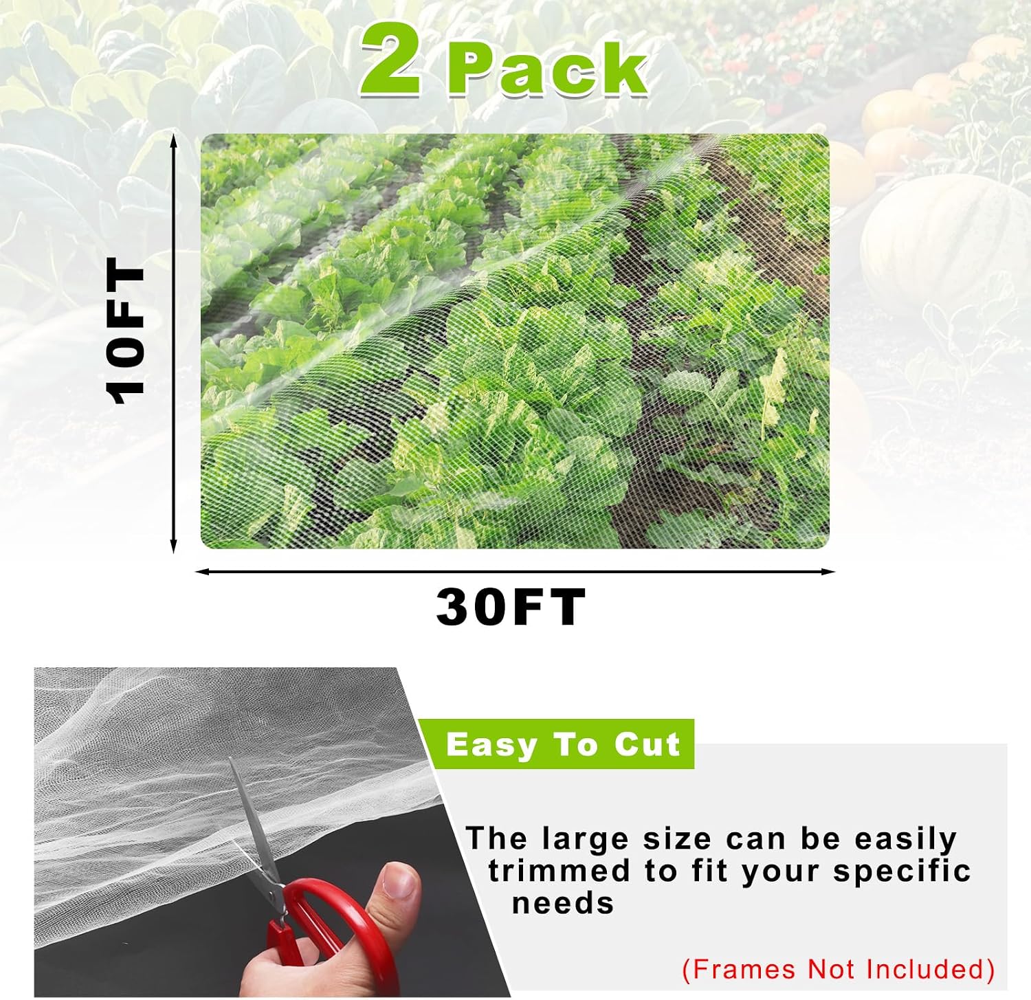 Remiawy Garden Netting, 2 Pack 10 x 33 FT Ultra Fine Garden Mesh Netting for Plants, Gardening Raised Bed Barrier Row