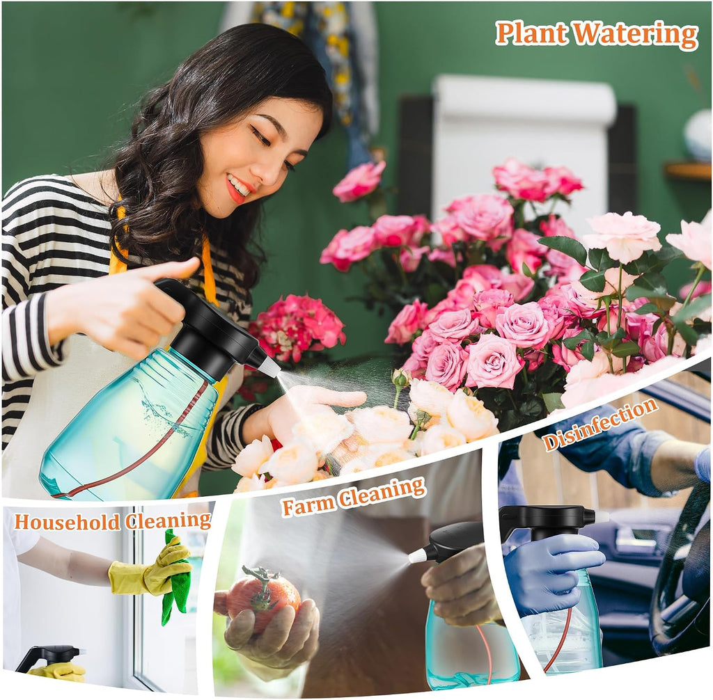 0.5 Gallon Electric Spray Bottle Plant Mister Green Style | Rechargeable Battery Powered Sprayer with Adjustable Spout