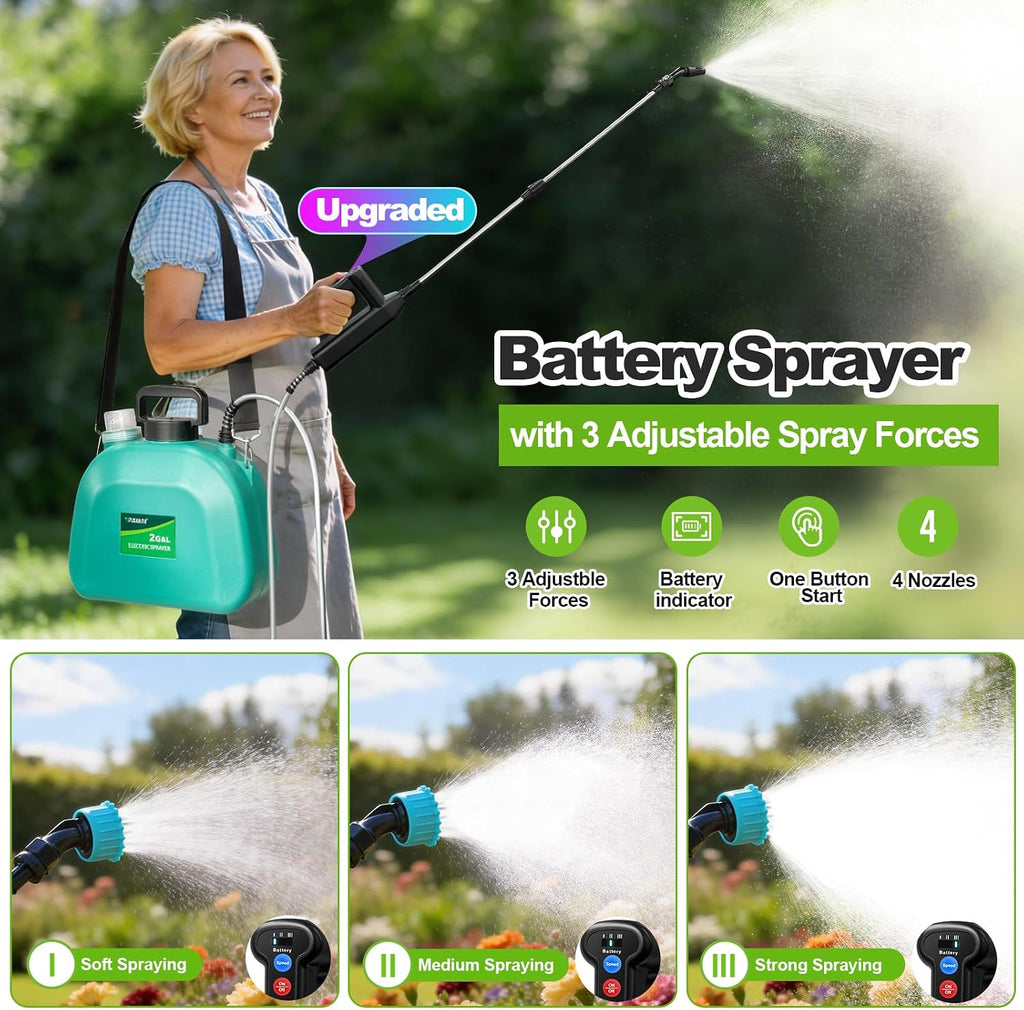 VAXMAY Battery Powered Sprayer 2 Gallon, Upgrade Electric Garden Sprayer with 3 Adjustable Speed, Battery Indicator, 4