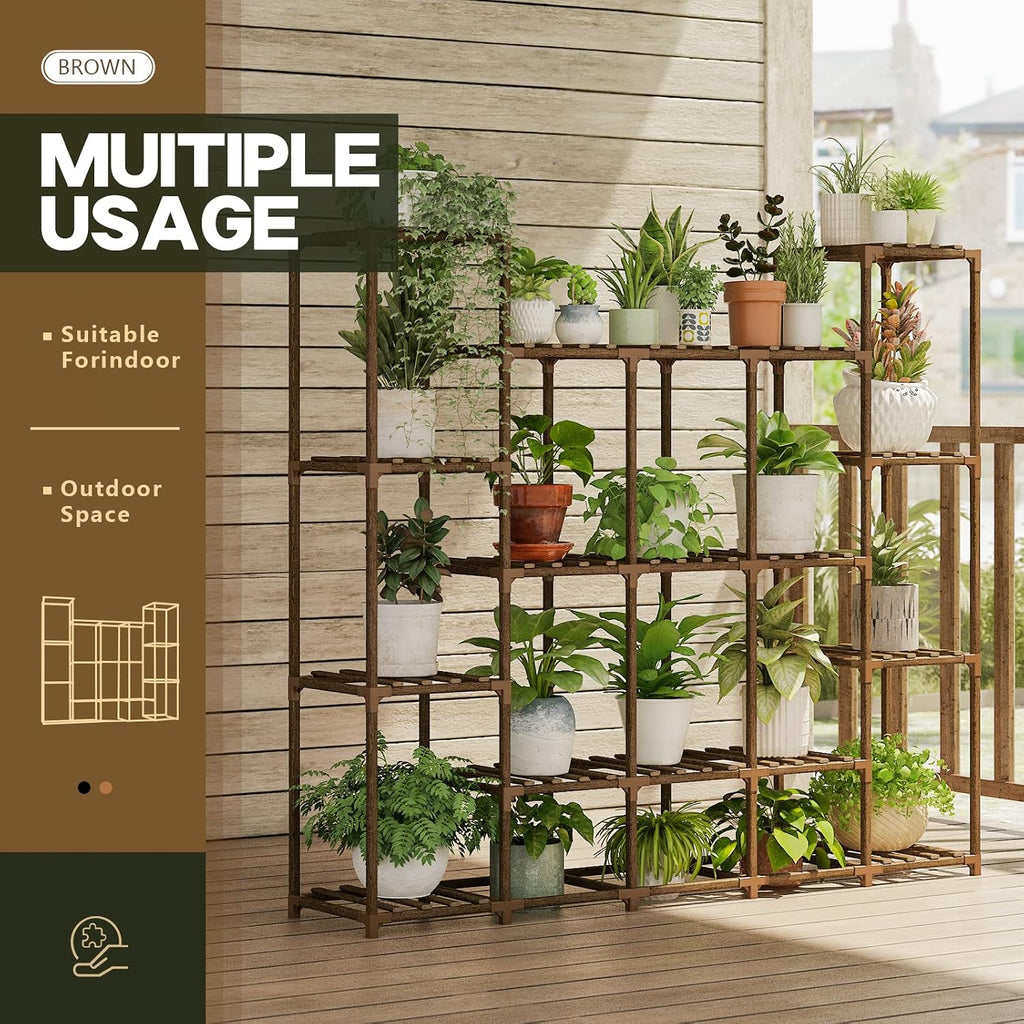 Bamworld Large Plant Shelf Indoor Plant Shelf Outdoor Tall Wood Plant Holder for Living Room Multiple Plants Patio