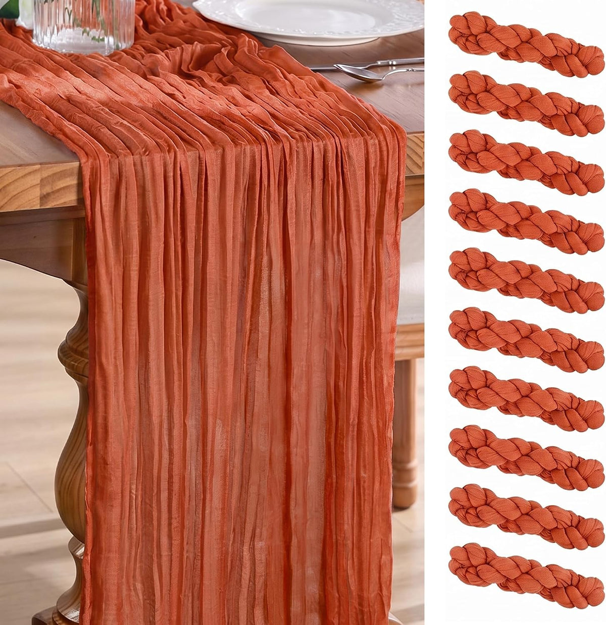 6Pcs Fall Table Runner, 10FT Thanksgiving Cheesecloth Table Runner 35*120inch Terracotta Table Runners for Fall Wedding Baby Shower Friendsgiving Thanksgivig Home Kitchen Table Decorations