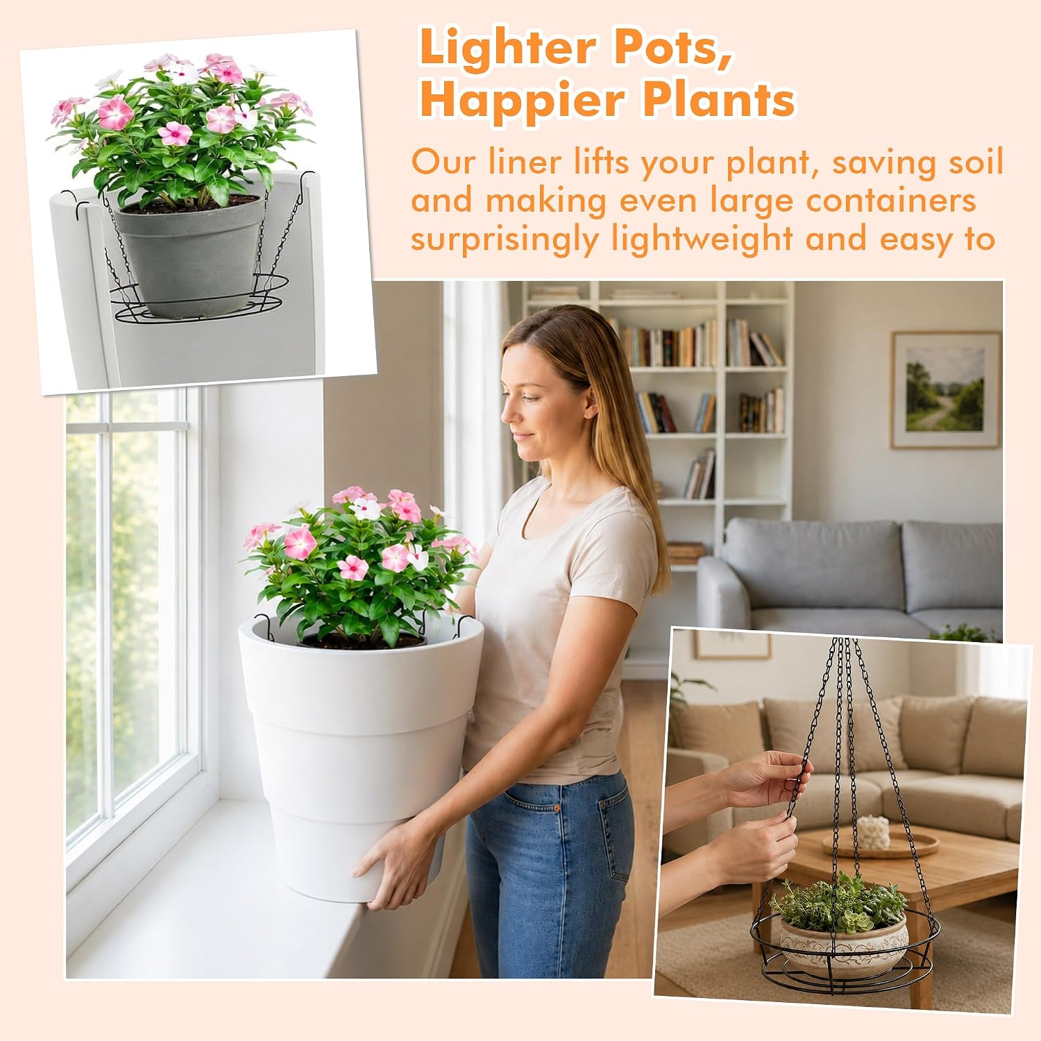 PeoMev 3pc Adjustable Planter Insert 12-18" Plant Risers for Inside Pots | Stainless Steel Lift Kit Planter Insert with