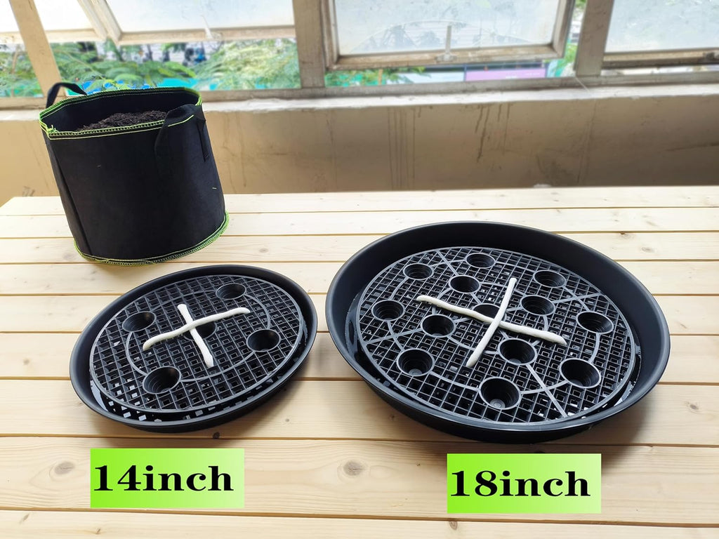 Plastic Plant Saucer Stand,4-Pack 14 inch, Elevated Plant Saucer Self-Watering Fabric Pot Base, Use Nonwoven Grow Bags