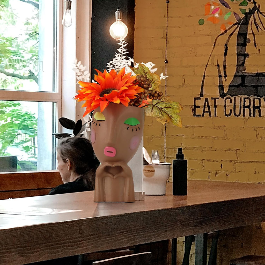Cute Face Planter Head Pot for Indoor Plants, Unique Succulent Planter with Drainage, Decorative Resin Flower Pot for