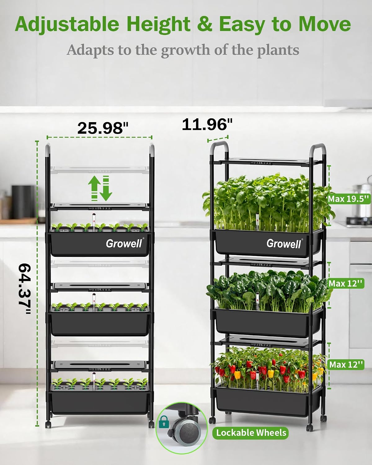 Growell Large Hydroponics Growing System Kit, 81 Pods Vertical Indoor Herb Garden Kit with LED Grow Light & Independent