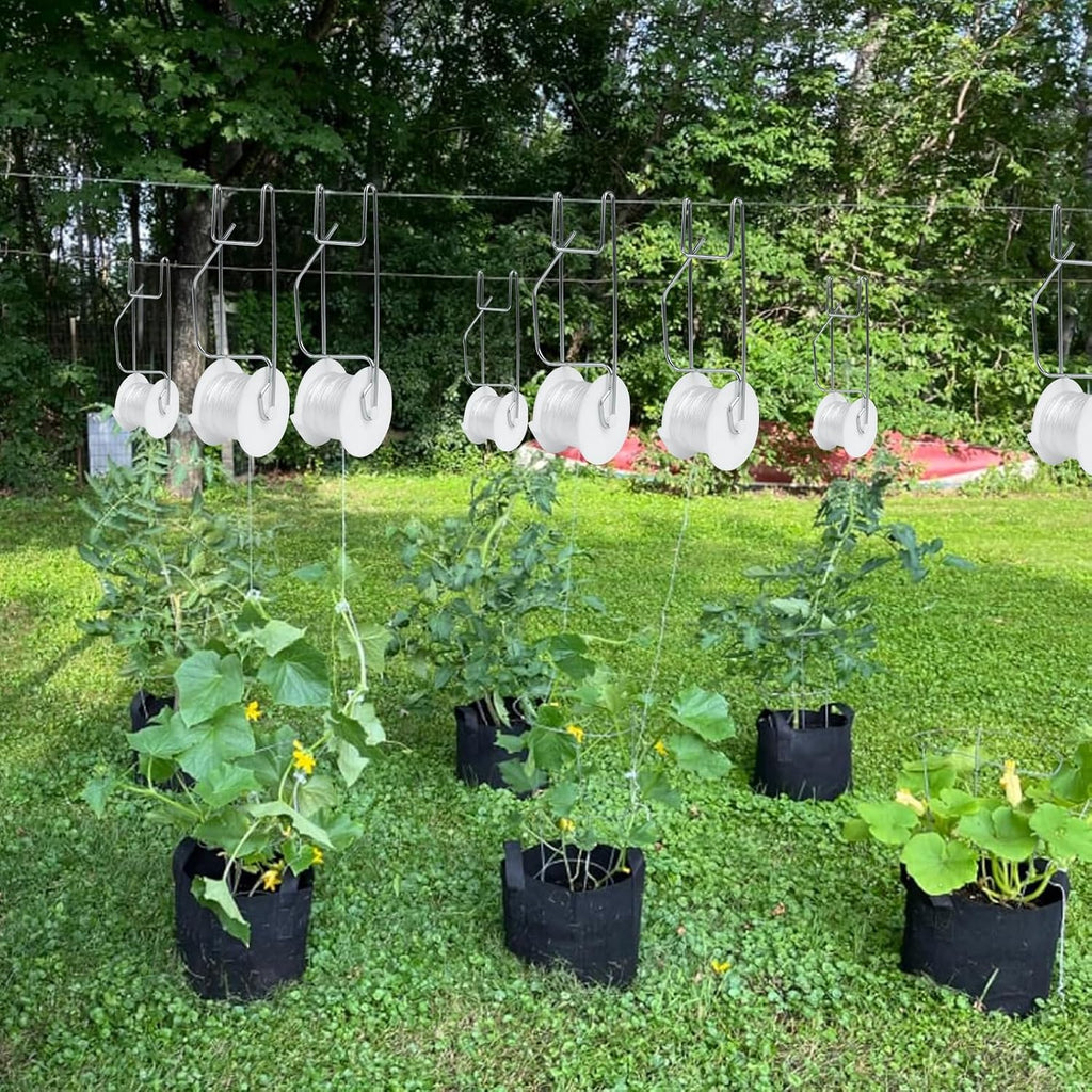 Tomato Support Hooks with String 20 Pcs,100 Pcs Plant Support Clips for Climbing Plants,Tomato Trellis Roller Hooks