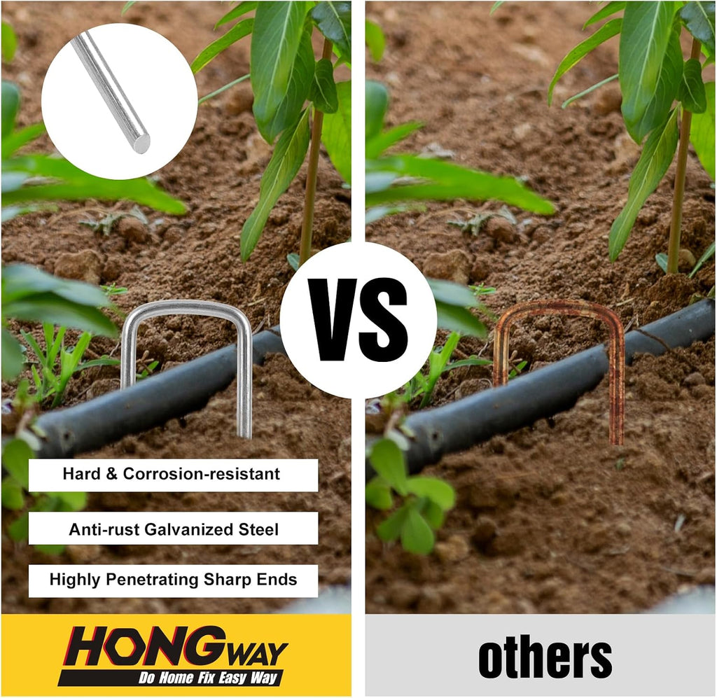 HongWay 120 Pack Landscape Staples, 8 Gauge Thickened Garden Stakes | 6 Inch Heavy Duty U-shaped Metal Tent Stakes High