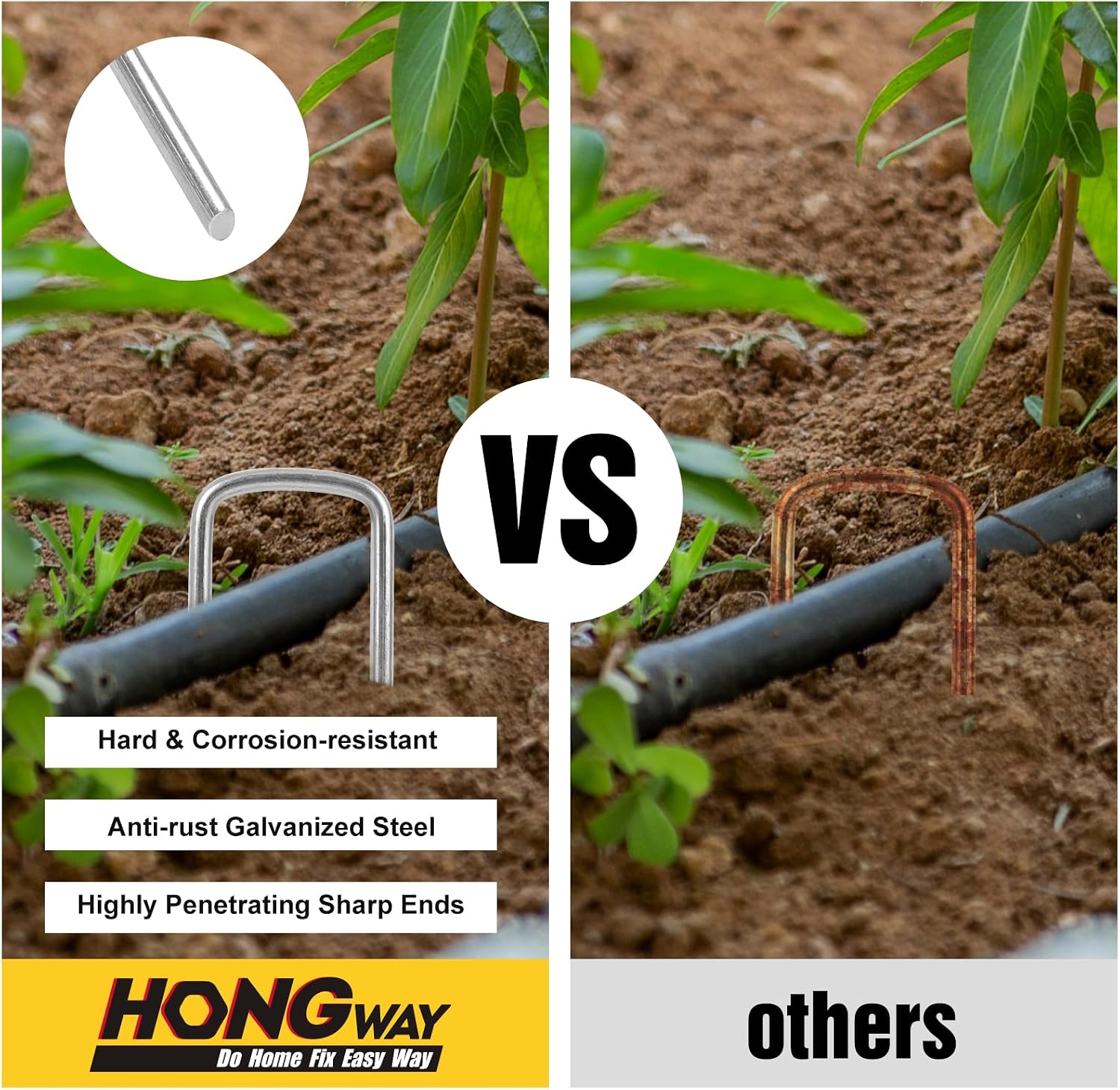 HongWay 120 Pack Landscape Staples, 8 Gauge Thickened Garden Stakes | 6 Inch Heavy Duty U-shaped Metal Tent Stakes High
