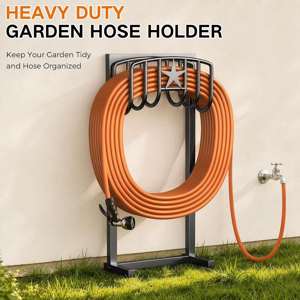 Garden Hose Holder, Heavy Duty Freestanding Metal Stand, 165FT Garden Hose Storage with 4-Spike Stable Base, Rustproof