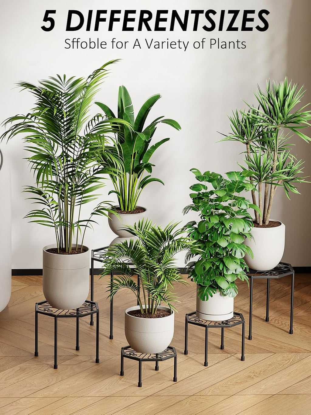 5-Pack Metal Plant Stands for Outdoor Indoor, Anti-Rust Iron Flower Pot Stand, Heavy Duty Plant Pot Shelf for Multiple