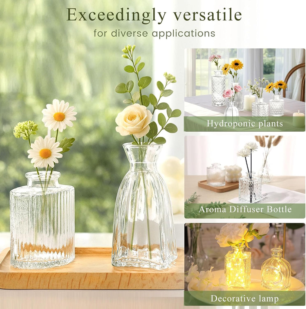 DOMESTAR 16 PCS Glass Bud Vases Set, Small Clear Cylinder Vases | Propagation Station, Plant Terrarium, Rustic Wedding