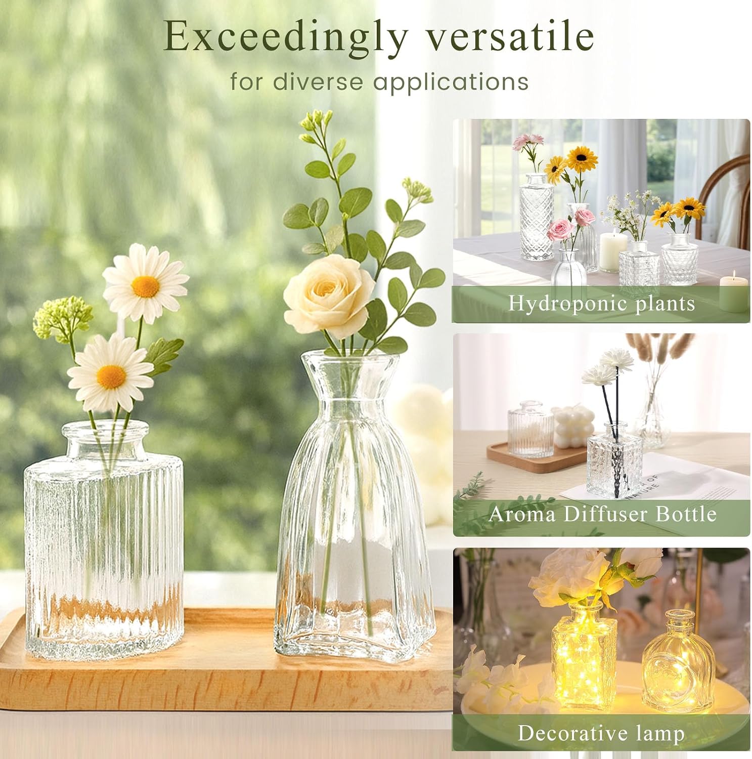 DOMESTAR 16 PCS Glass Bud Vases Set, Small Clear Cylinder Vases | Propagation Station, Plant Terrarium, Rustic Wedding