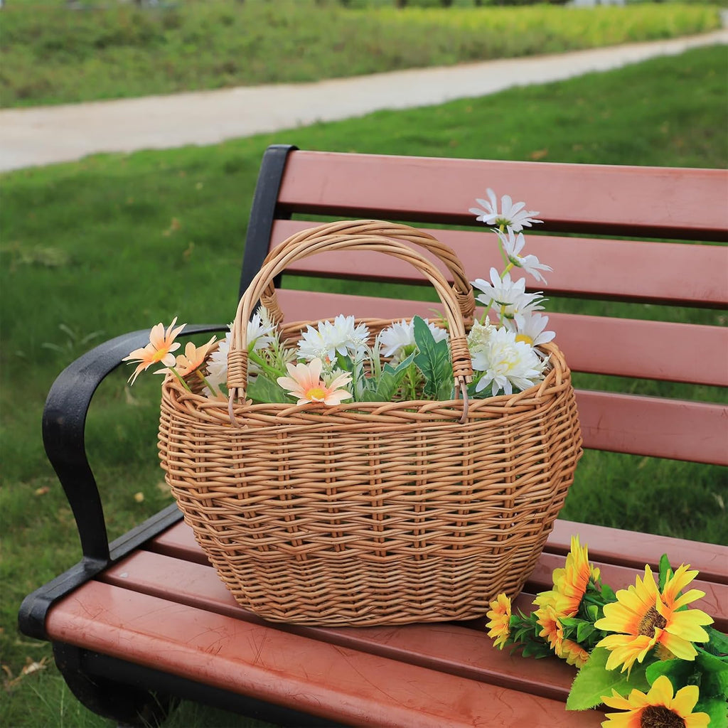 JJSQ Wicker Picnic Basket with Handles Woven Garden Harvest Market Basket Wicker Flower Basket for Storage Easter