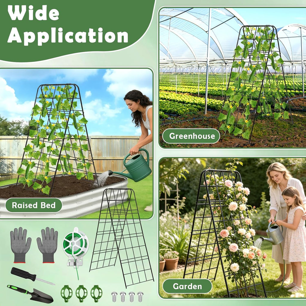 Cucumber Trellis 43.3’’x15.7’’ with Twist Tie and Clips, A-Frame Garden Trellis for Climbing Plants Heavy Duty Metal