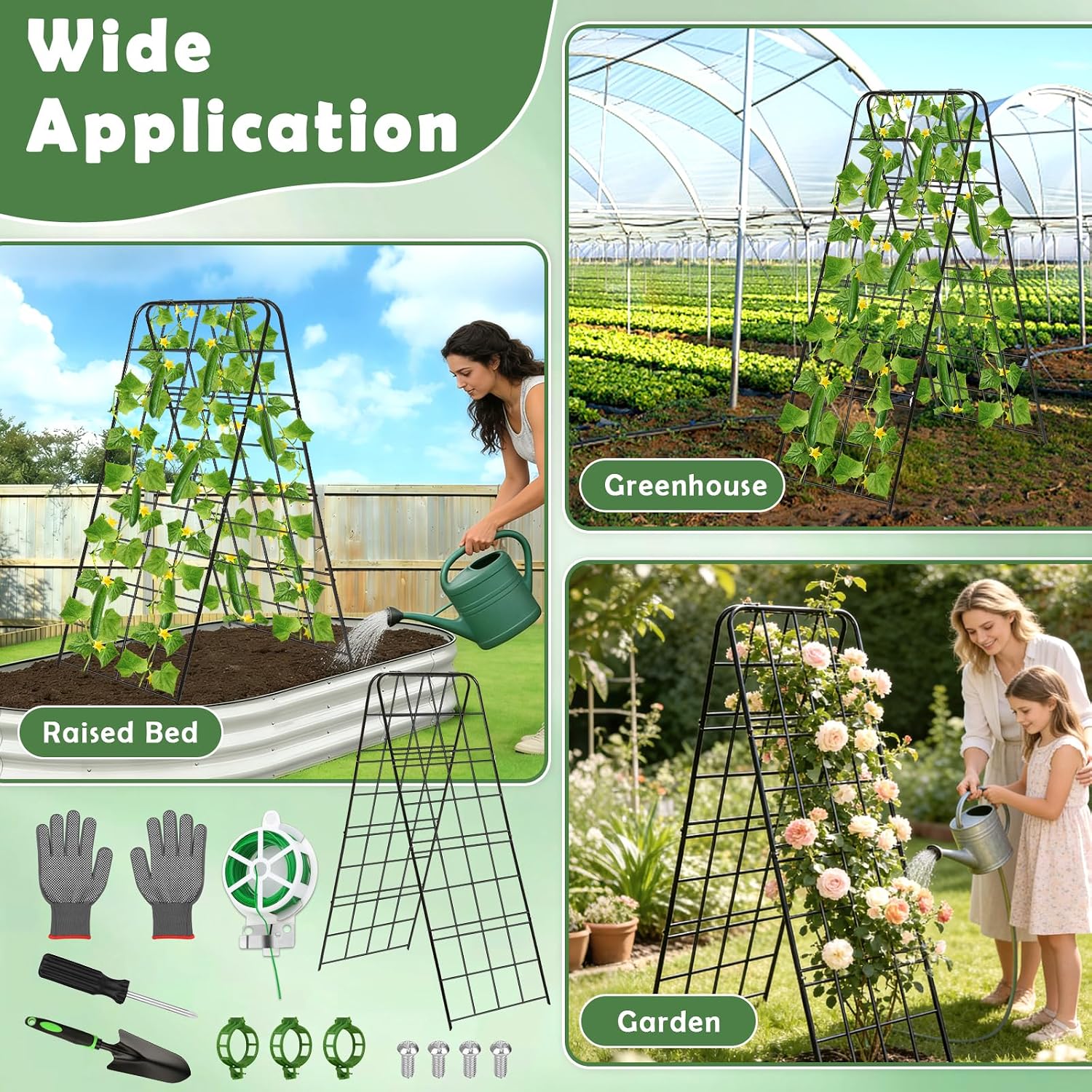 Cucumber Trellis 43.3’’x15.7’’ with Twist Tie and Clips, A-Frame Garden Trellis for Climbing Plants Heavy Duty Metal